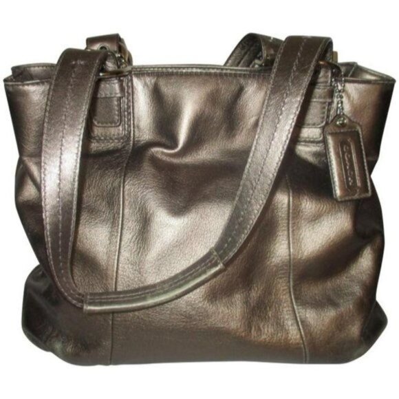 *Coach Metallic Bronze Leather Satchel Shoulder Bag - Picture 1 of 12